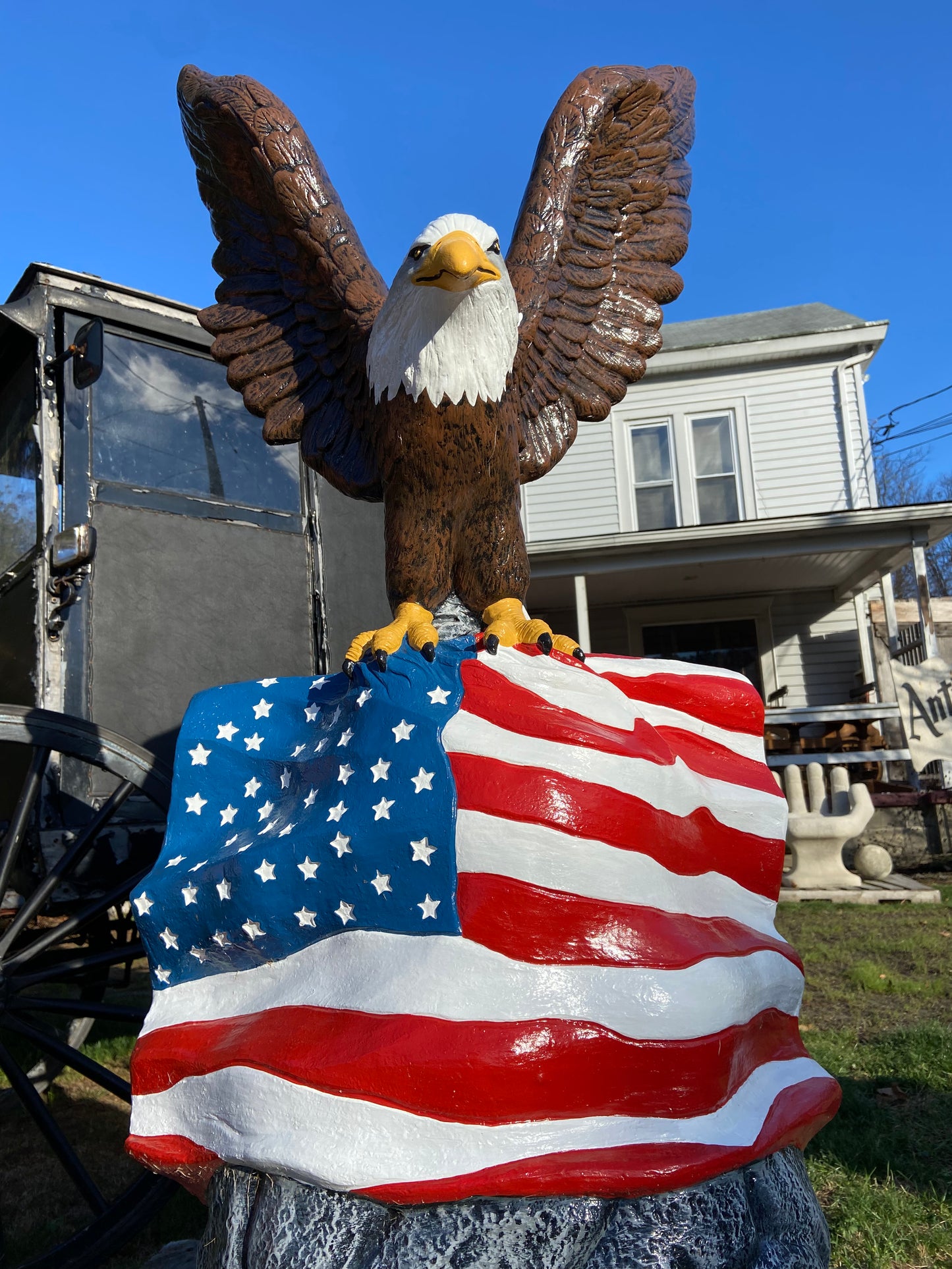 Large Eagle w/ Flag on Rock